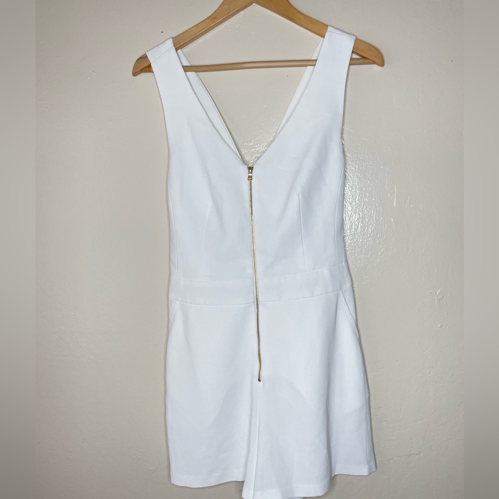 Trina Turk women’s white Crape Crisscross zipped Romper minimalist